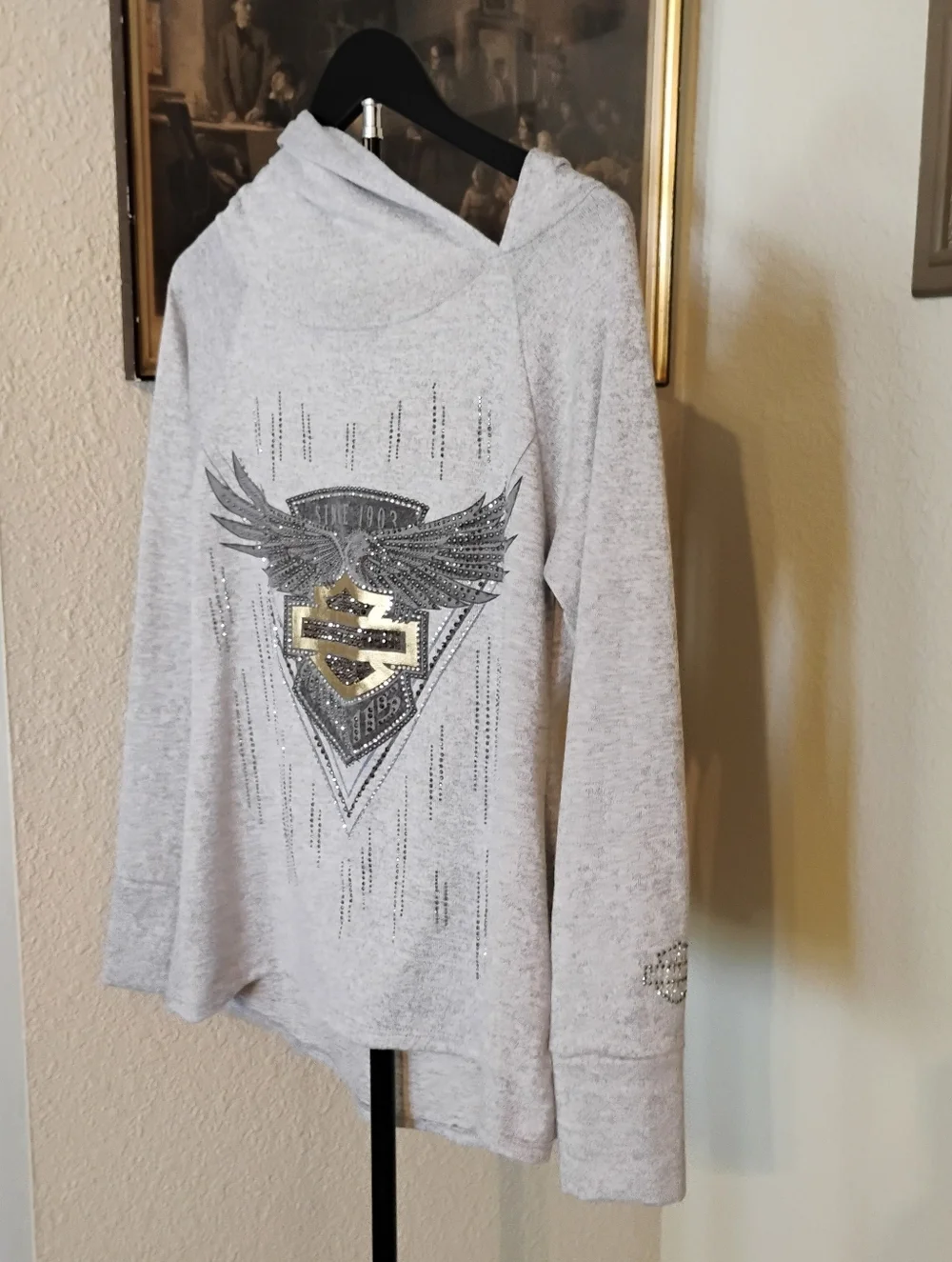 Harley-Davidson 115th Anniversary Women's M Hooded Cowl Neck Long Sleeve Shirt - Picture 3 of 9